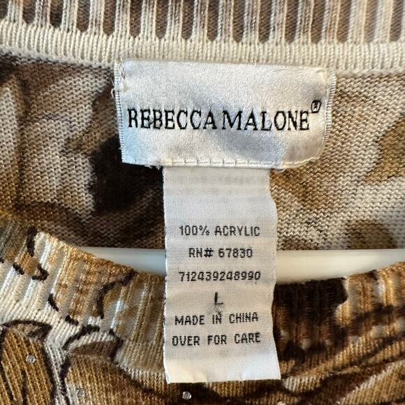 Rebecca Malone Women's Knit Sweater Top Cream Autumn Floral Rhinestones Large - Picture 4 of 5